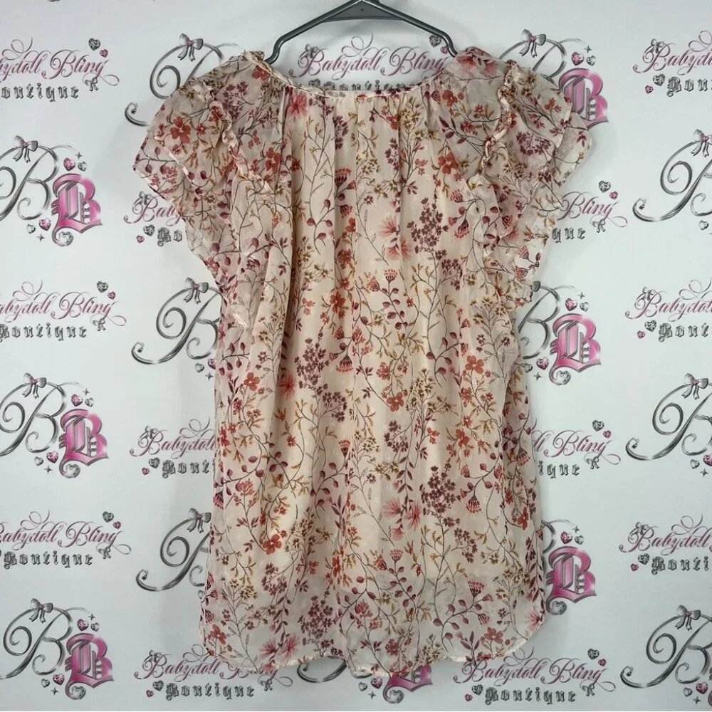 Autres filles shirt tshirt blouse flowy flowers Floral Blouse - Cream and Pink